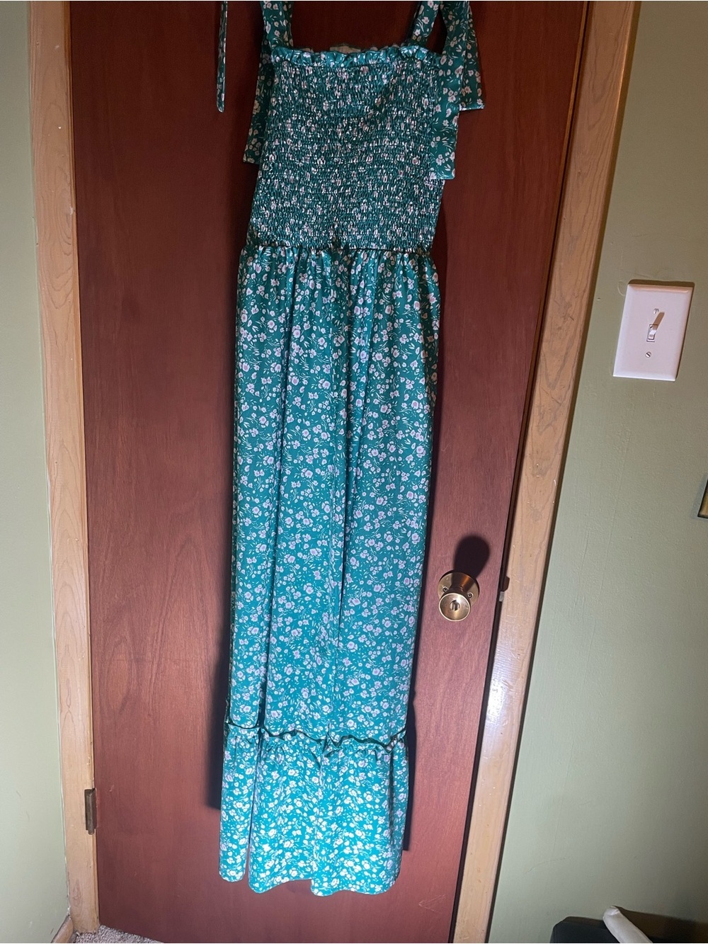 Teal Floral Smocked Maxi Dress with Ruffle Hem. Boutique. Gorgeous. Like New